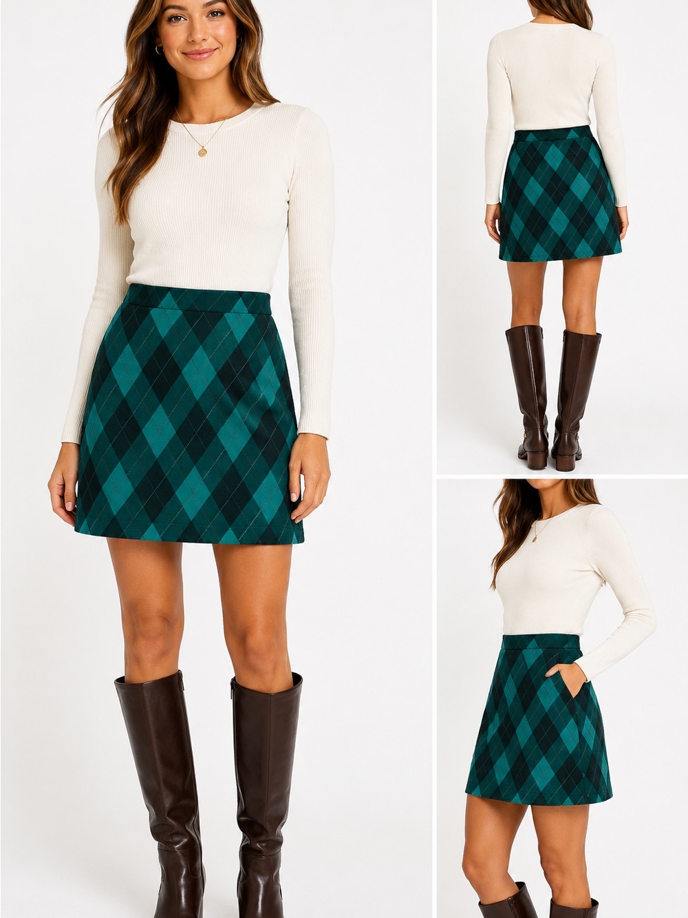 J.Crew Green & Navy Argyle A-Line Skirt NWT Size Large